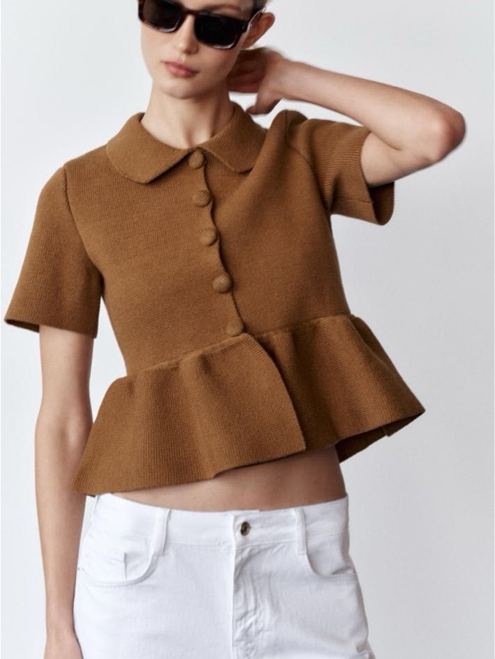 Zara Brown Peplum Knit Cardigan Size S